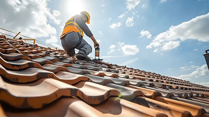 A roofer working on a tiled roof