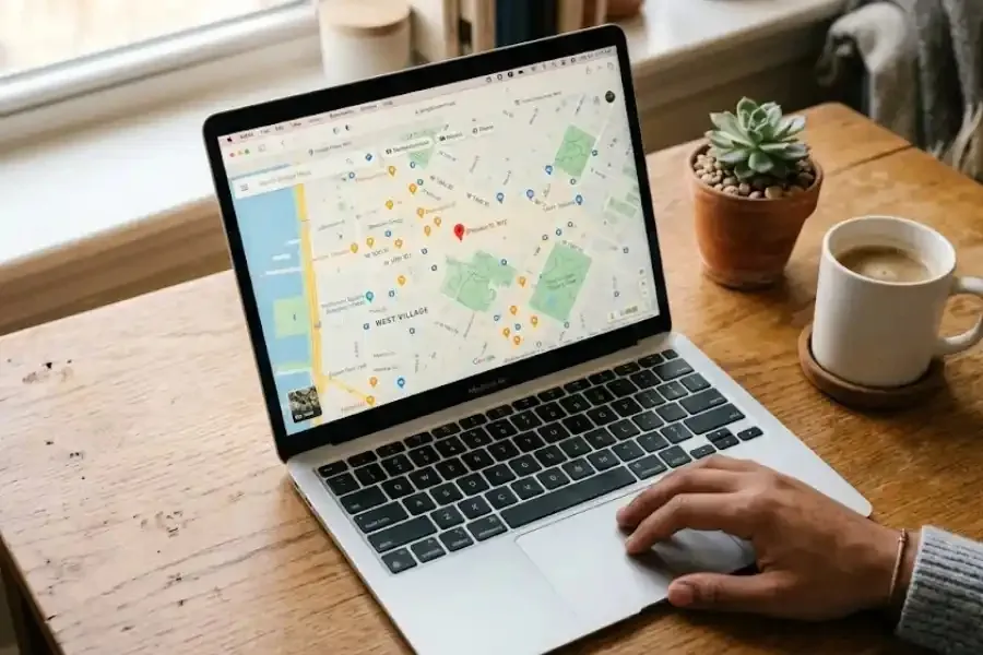 A map dotted with local business pins